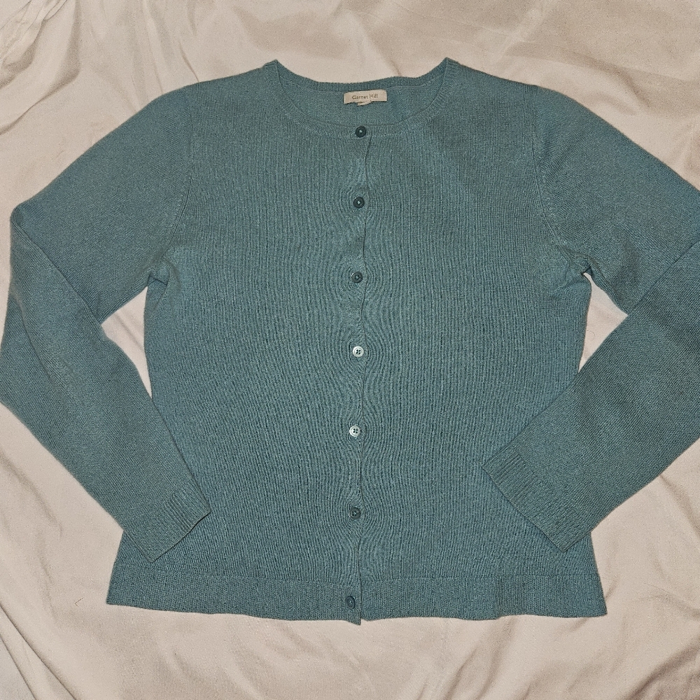 Garnet Hill Teal Cashmere Cardigan Sweater Medium
